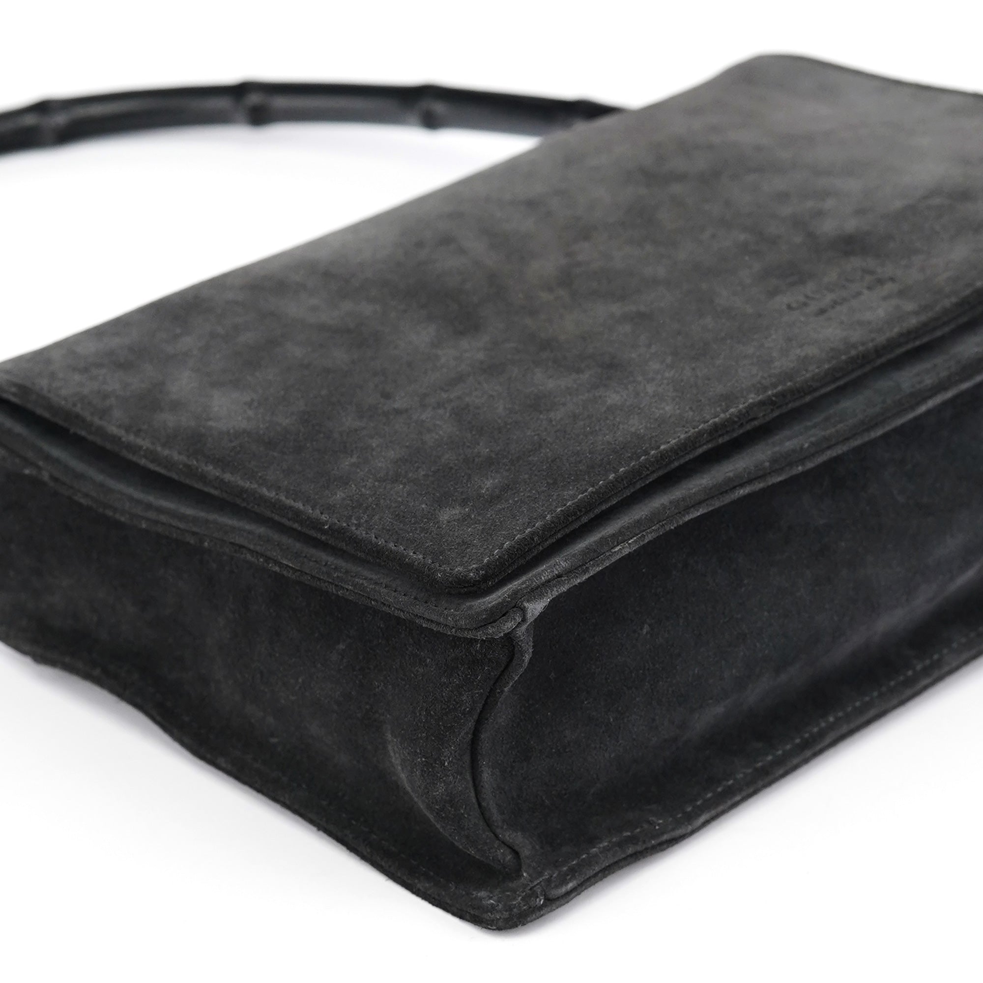 Anthracite Suede Bamboo Shoulder Bag