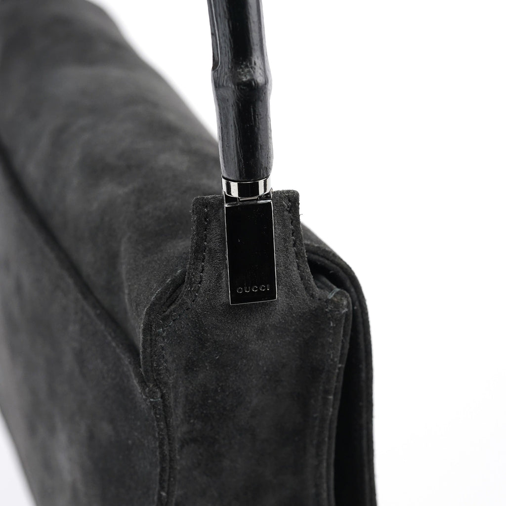 Anthracite Suede Bamboo Shoulder Bag
