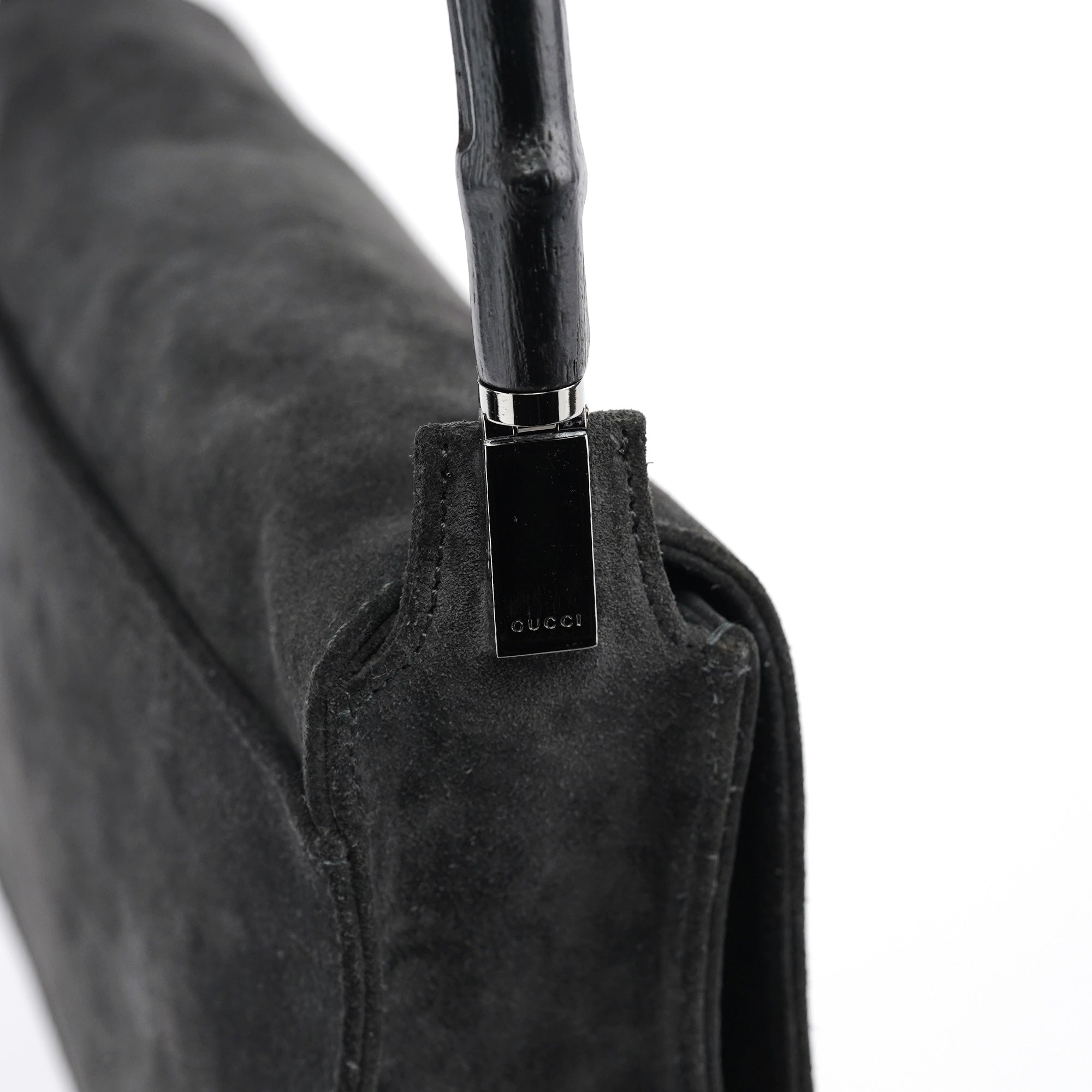 Anthracite Suede Bamboo Shoulder Bag