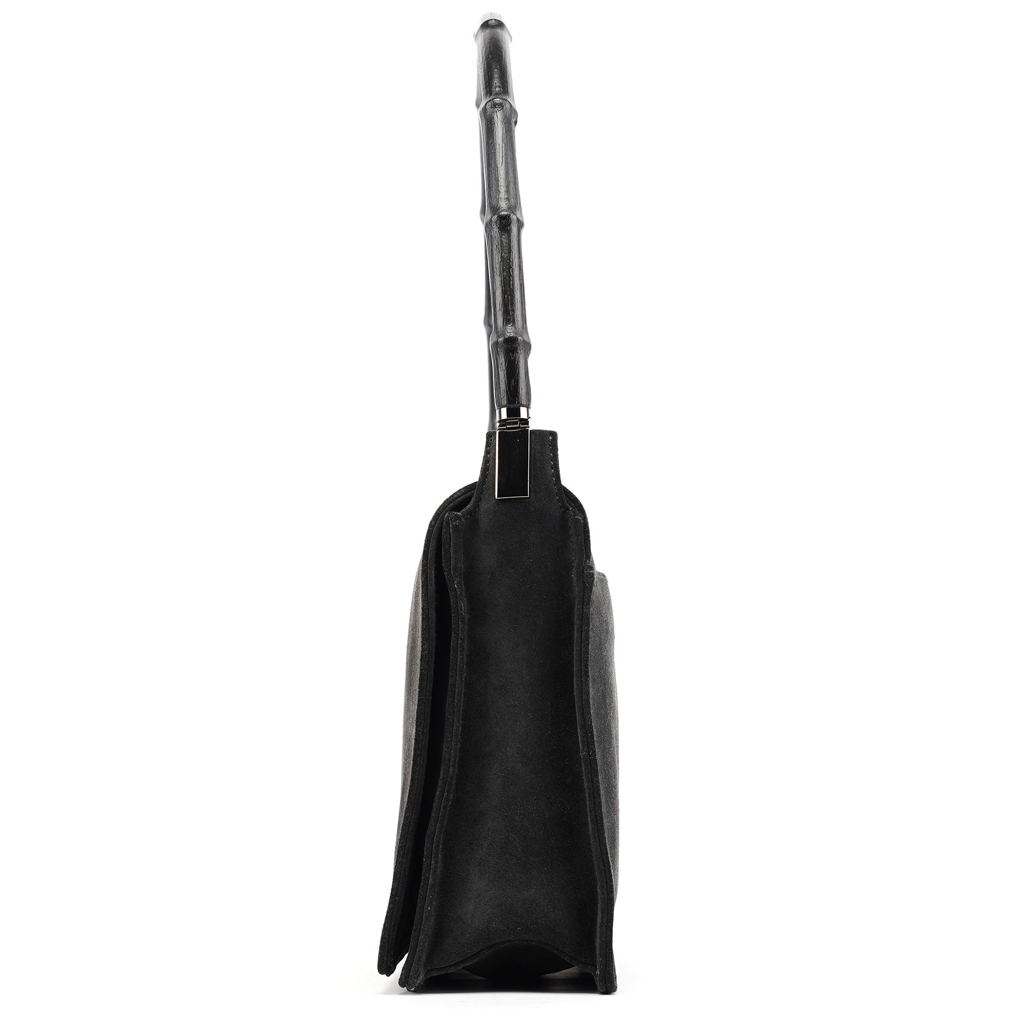 Anthracite Suede Bamboo Shoulder Bag