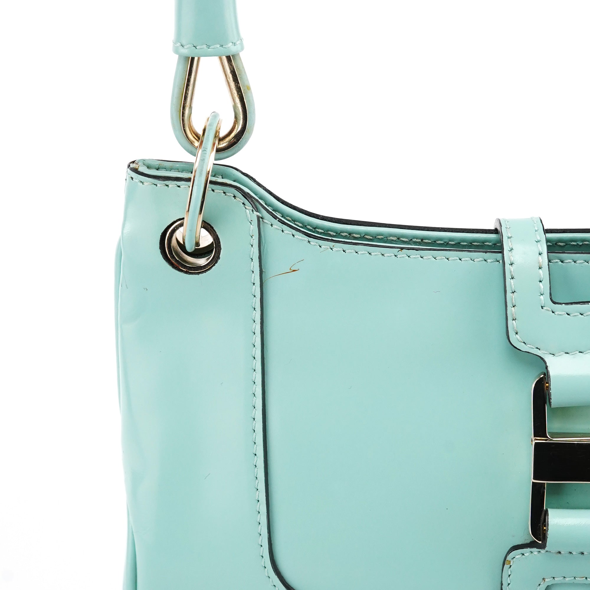 Baby Blue Patent Leather Jackie Shoulder Bag