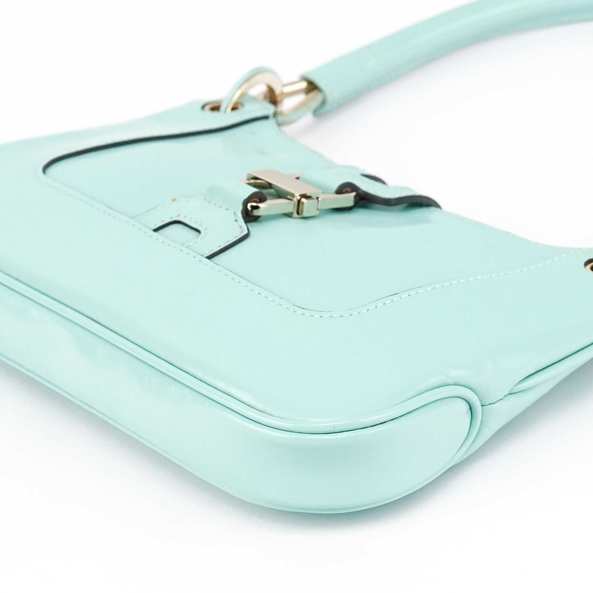 Baby Blue Patent Leather Jackie Shoulder Bag