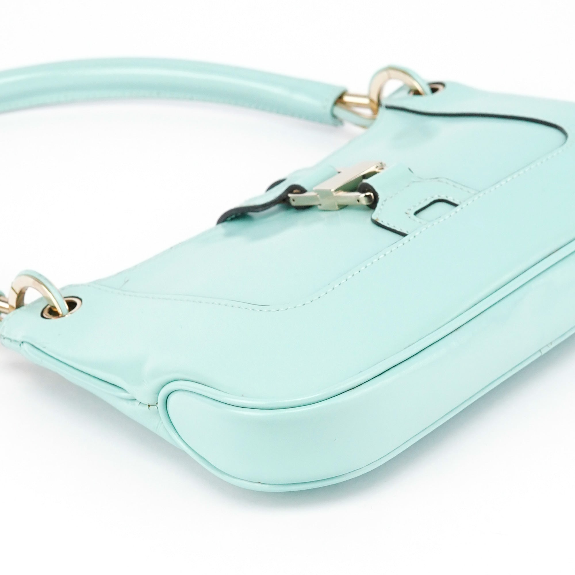 Baby Blue Patent Leather Jackie Shoulder Bag