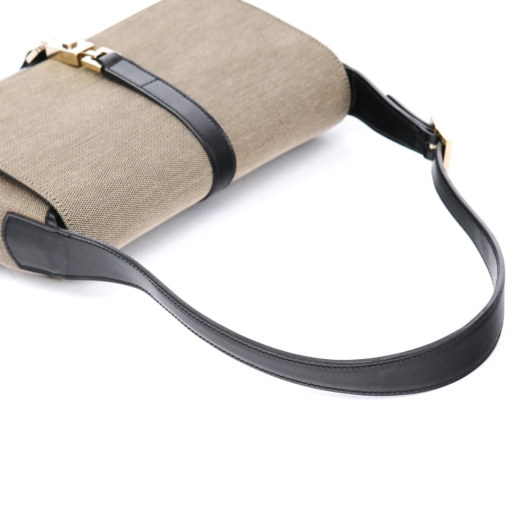 Beige Black Canvas Jackie Shoulder Bag