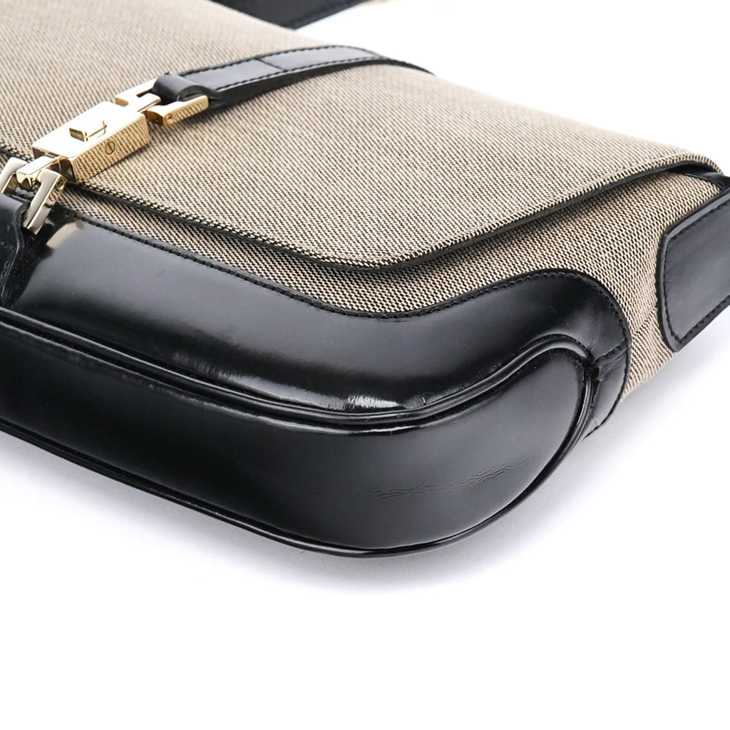 Beige Black Canvas Jackie Shoulder Bag