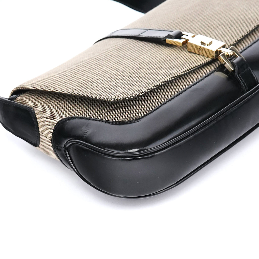 Beige Black Canvas Jackie Shoulder Bag