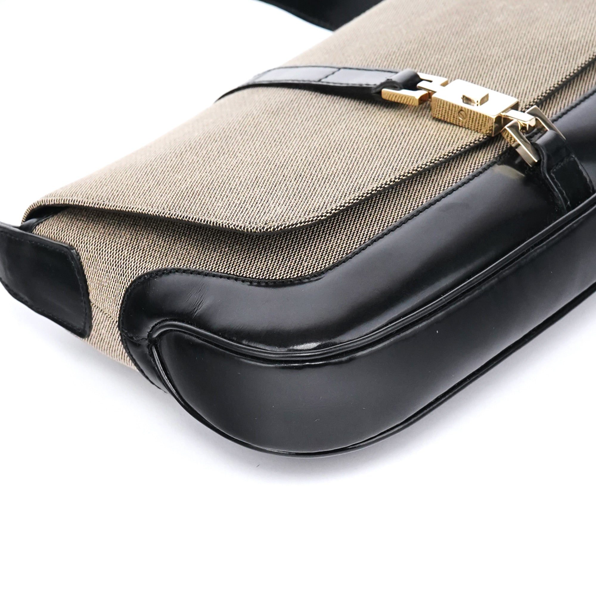 Beige Black Canvas Jackie Shoulder Bag