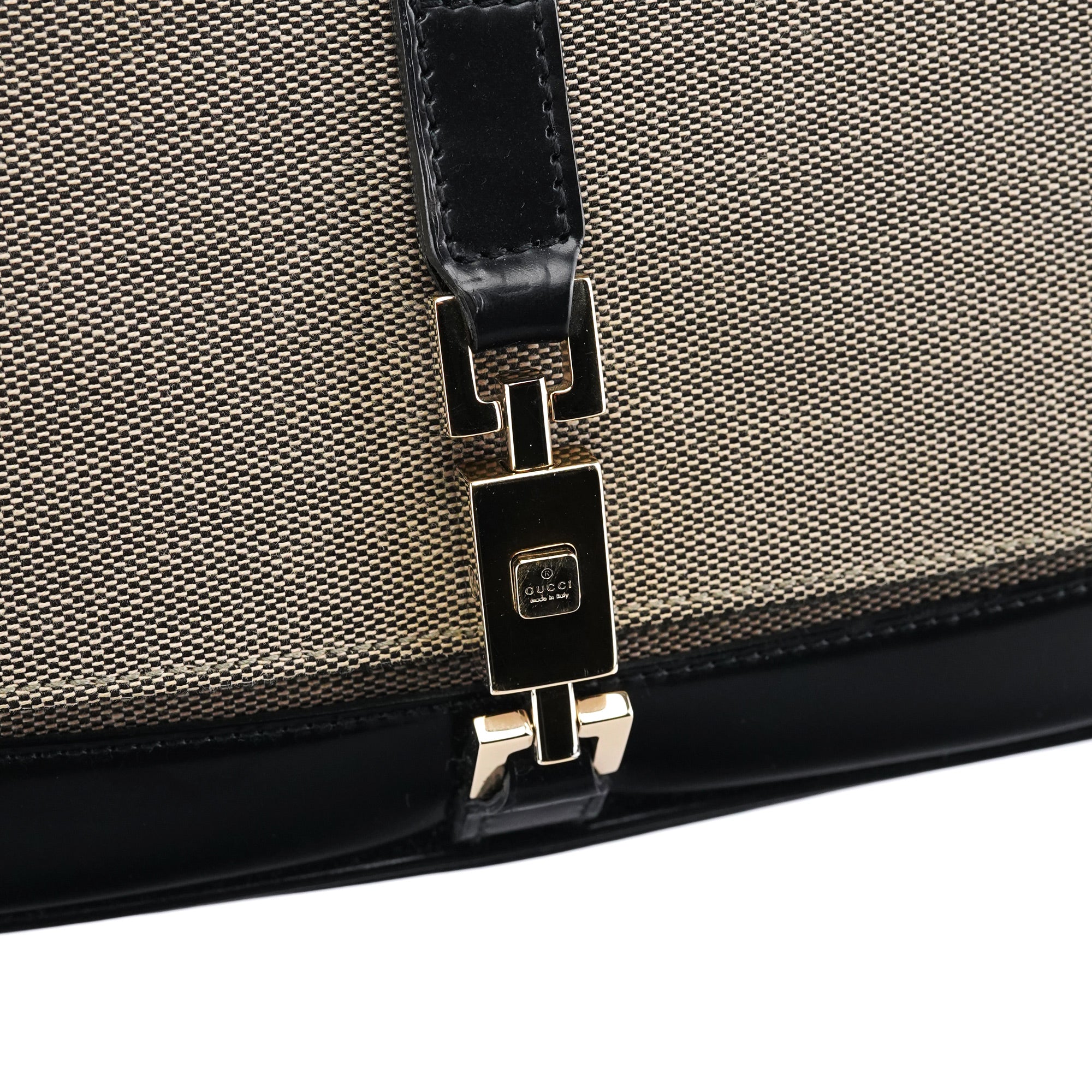 Beige Black Canvas Jackie Shoulder Bag