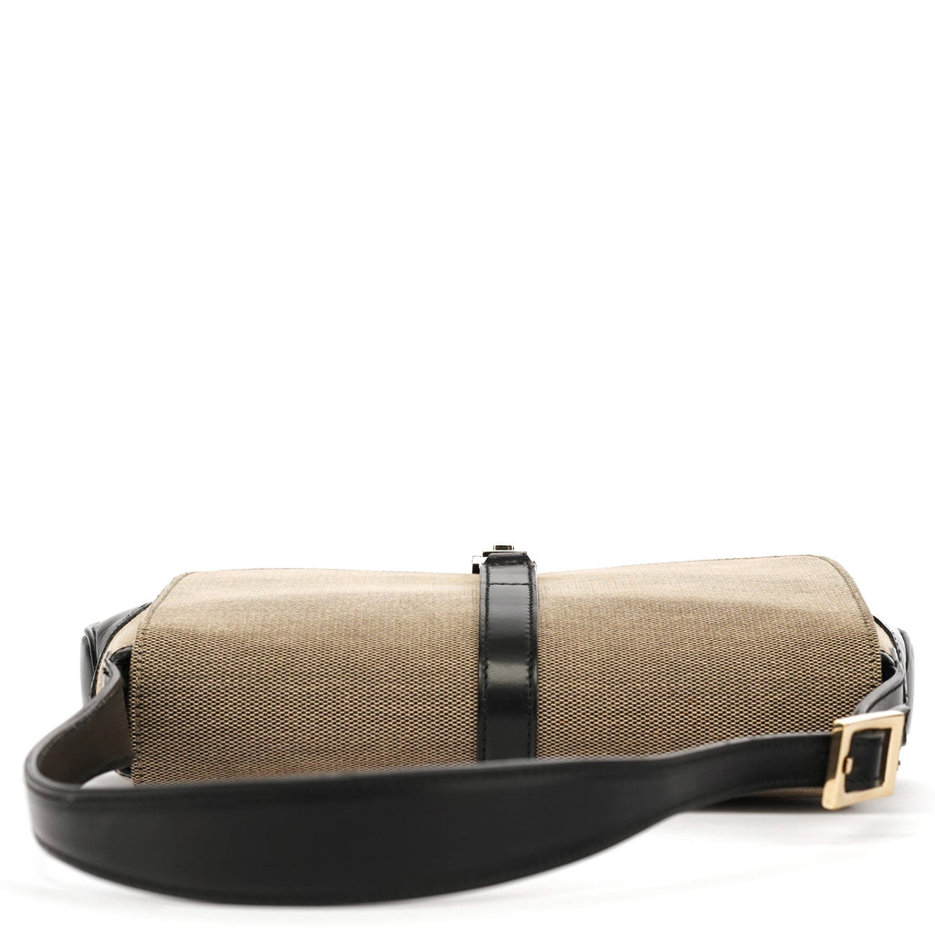 Beige Black Canvas Jackie Shoulder Bag