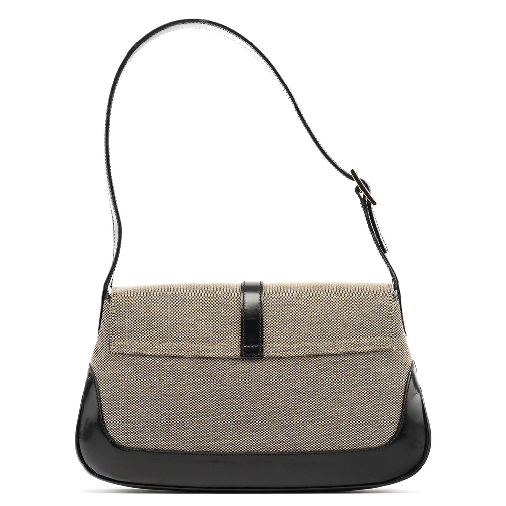 Beige Black Canvas Jackie Shoulder Bag