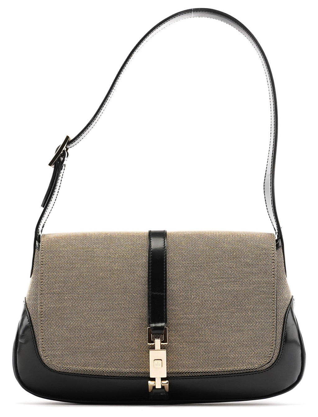 Beige Black Canvas Jackie Shoulder Bag