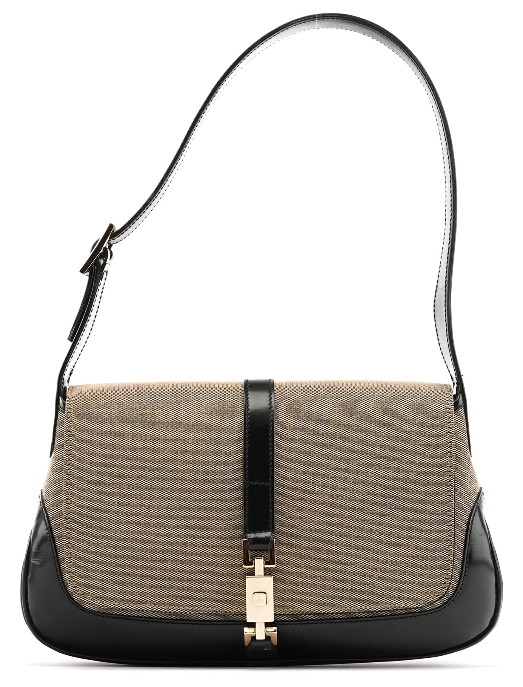Beige Black Canvas Jackie Shoulder Bag