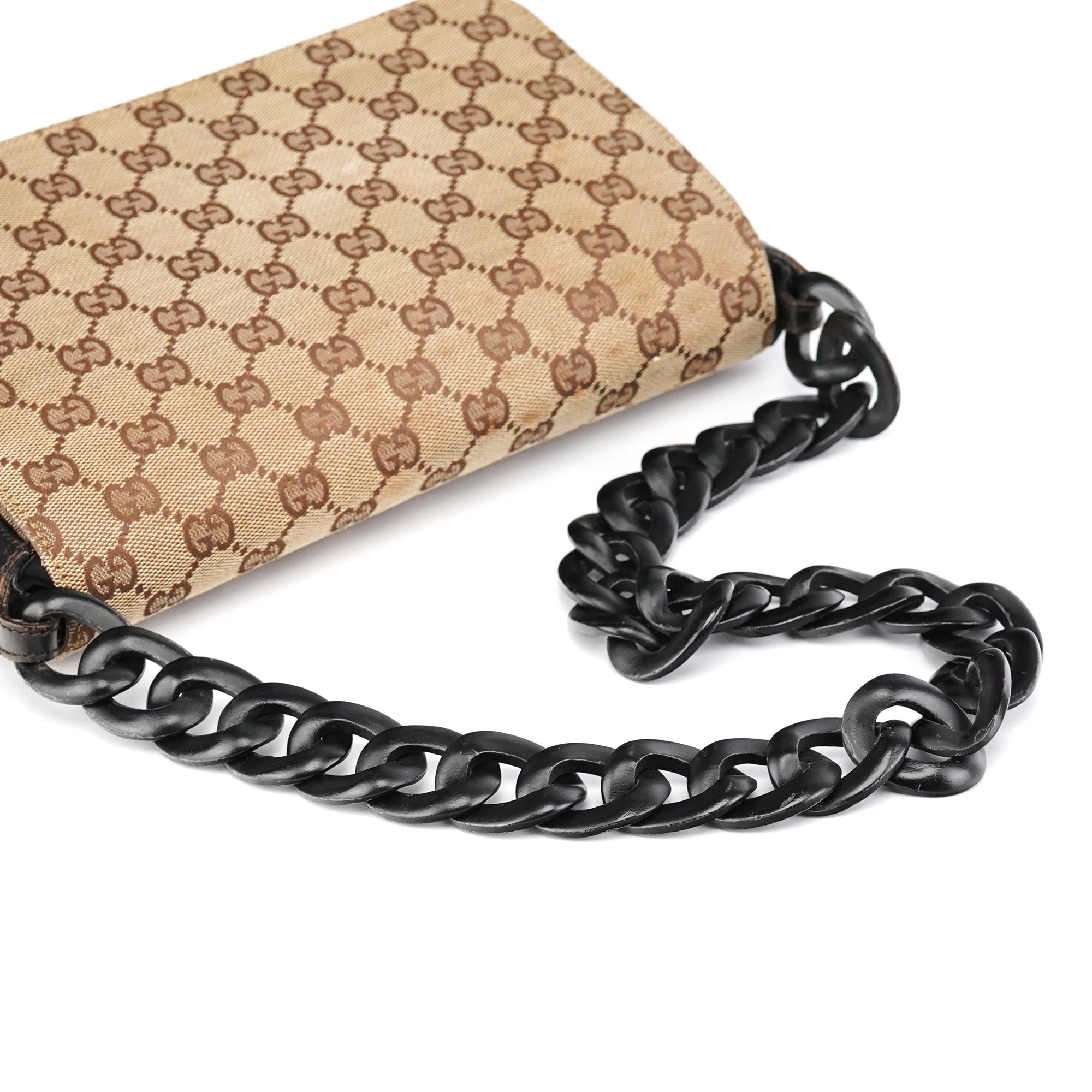 Beige Brown GG Wood Chain Shoulder Bag