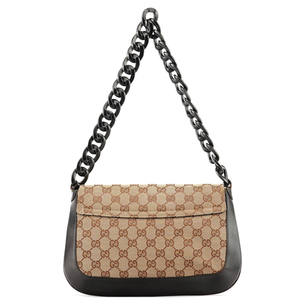 Beige Brown GG Wood Chain Shoulder Bag