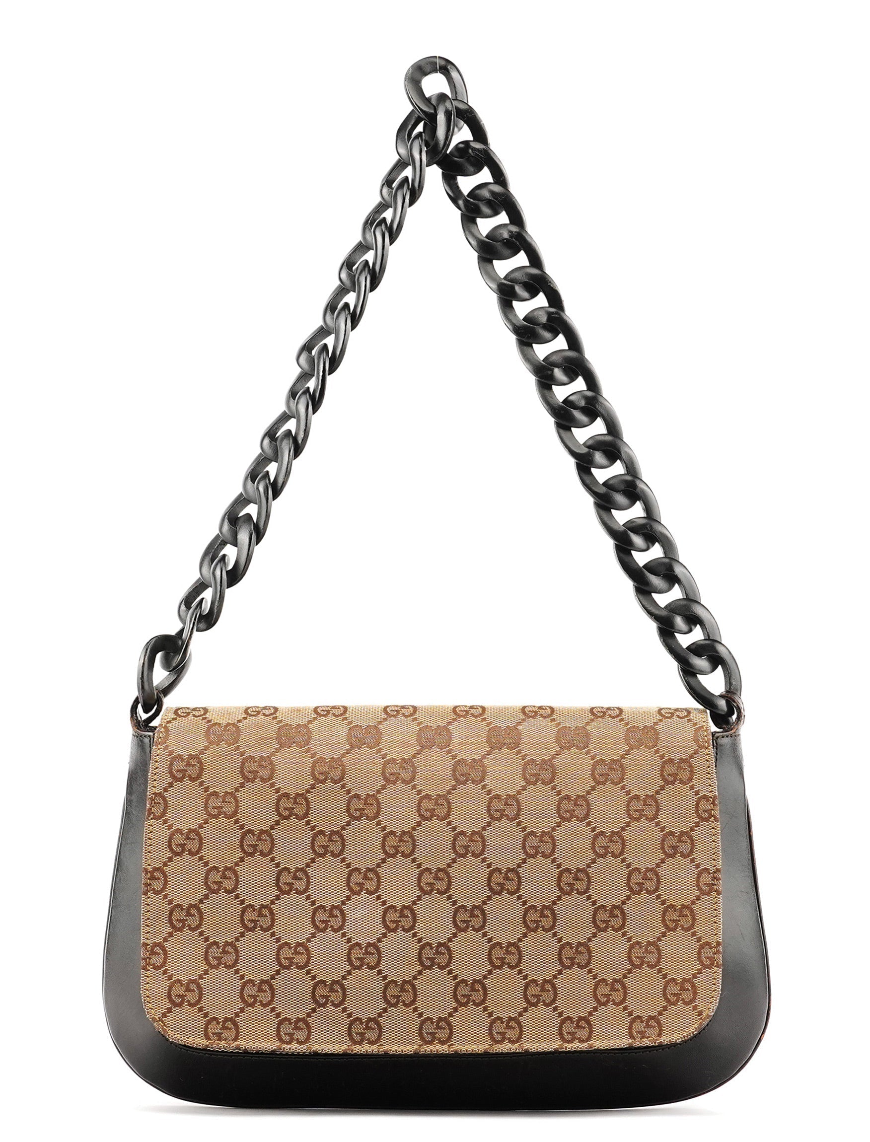 Beige Brown GG Wood Chain Shoulder Bag