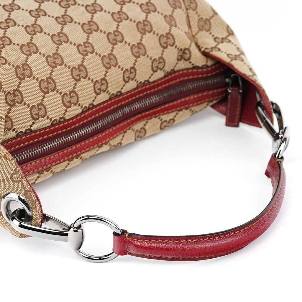 Beige Burgundy Leather GG Shoulder Bag