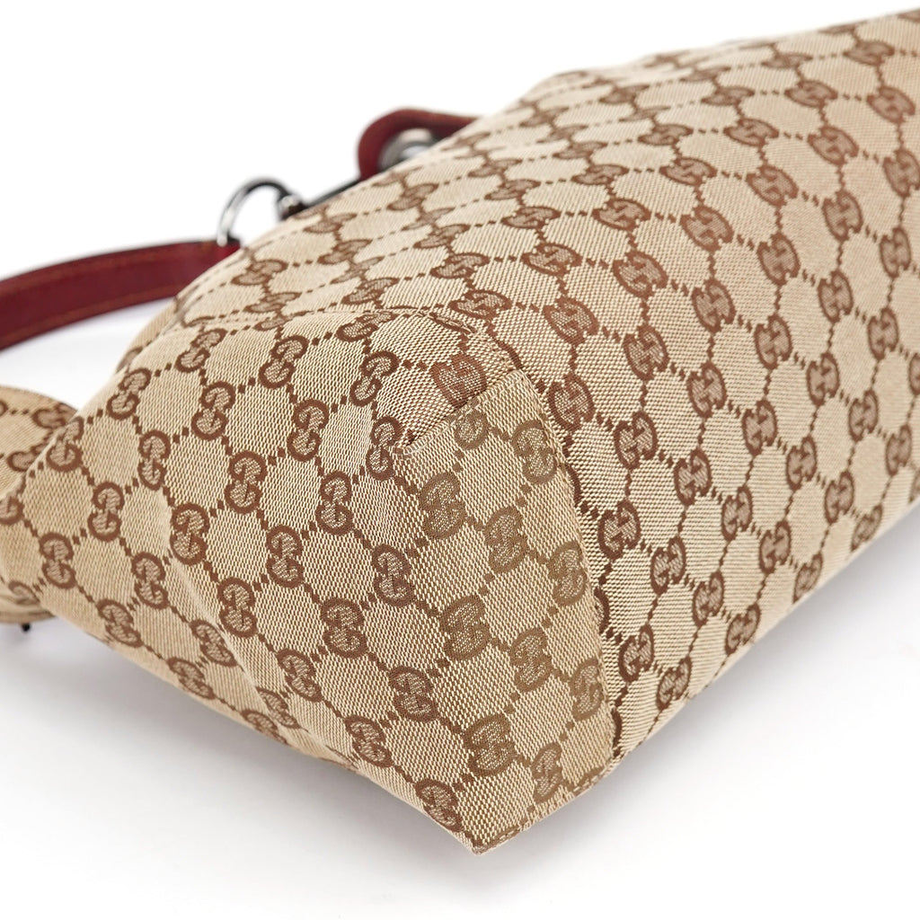 Beige Burgundy Leather GG Shoulder Bag