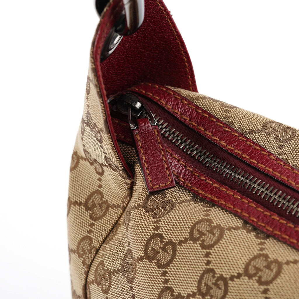 Beige Burgundy Leather GG Shoulder Bag