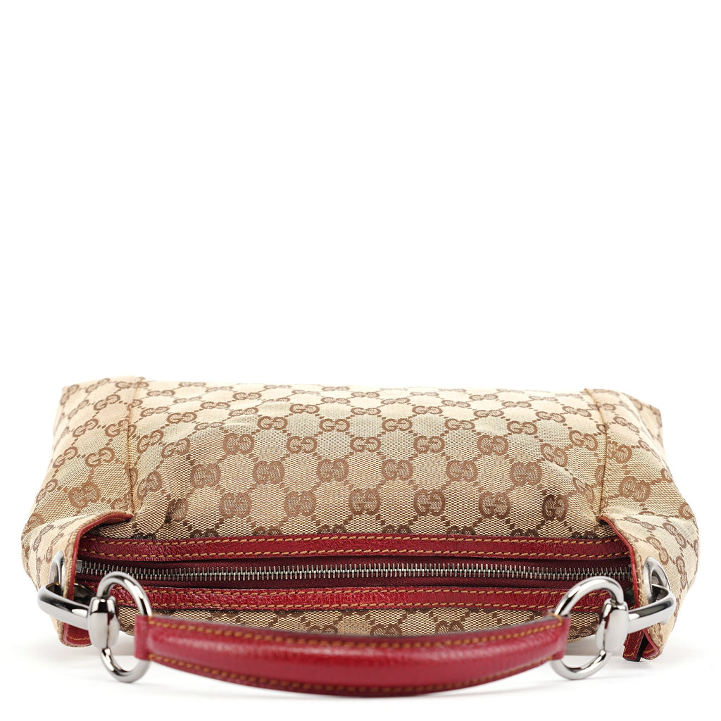 Beige Burgundy Leather GG Shoulder Bag
