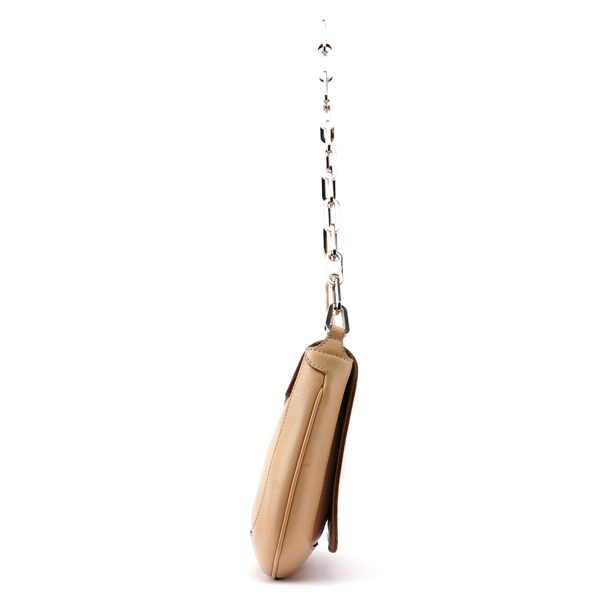 Beige Calfskin Chain Shoulder Bag
