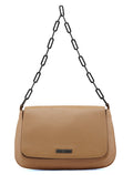 Beige Calfskin Chain Shoulder Bag