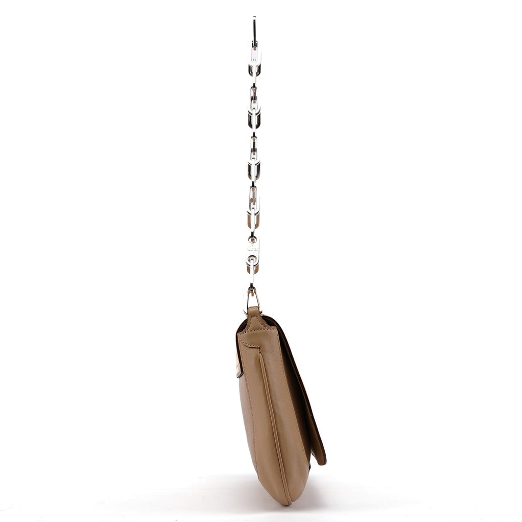 Beige Calfskin Chain Shoulder Bag