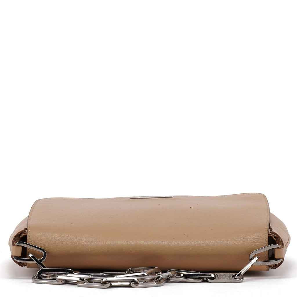 Beige Calfskin Chain Shoulder Bag