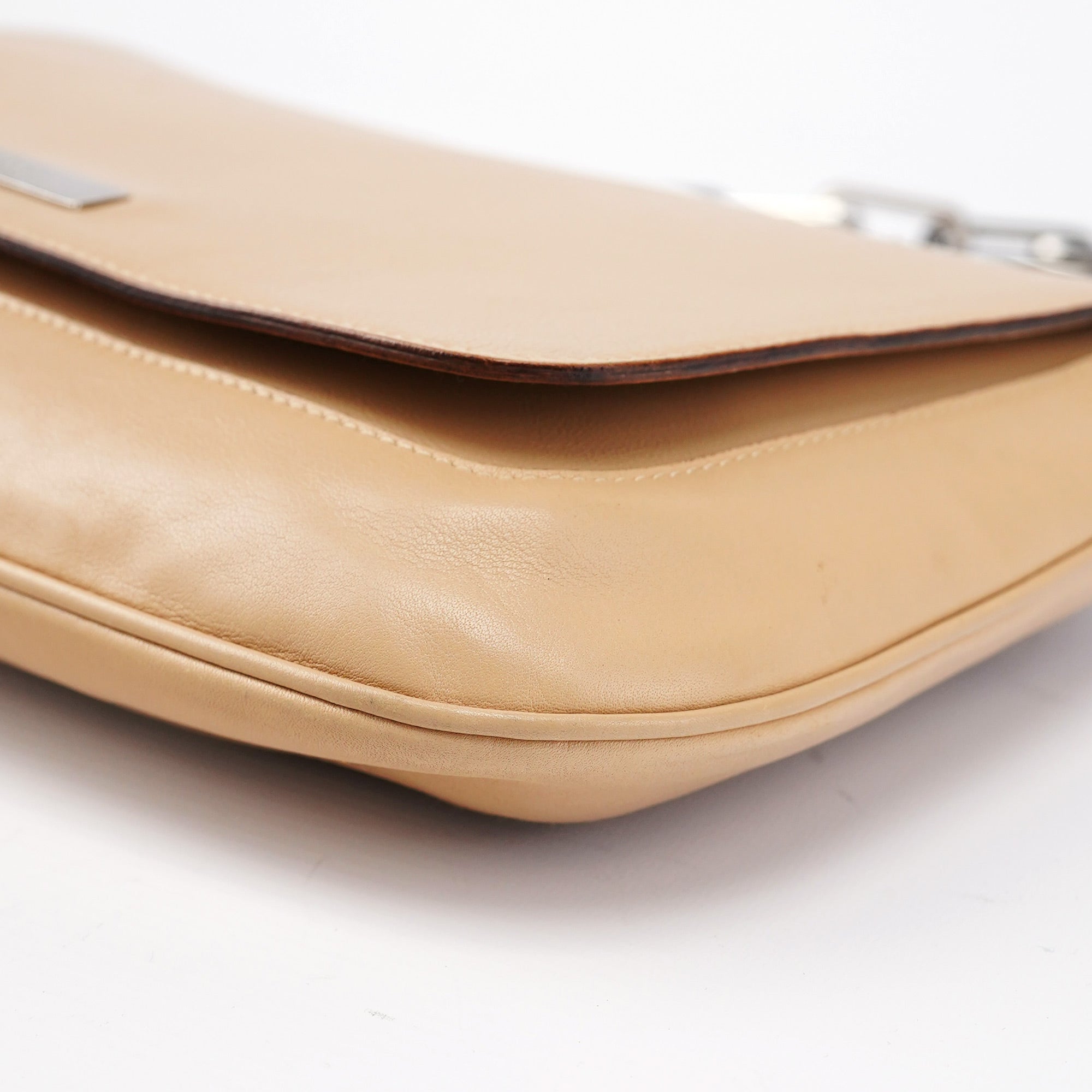 Beige Calfskin Chain Shoulder Bag