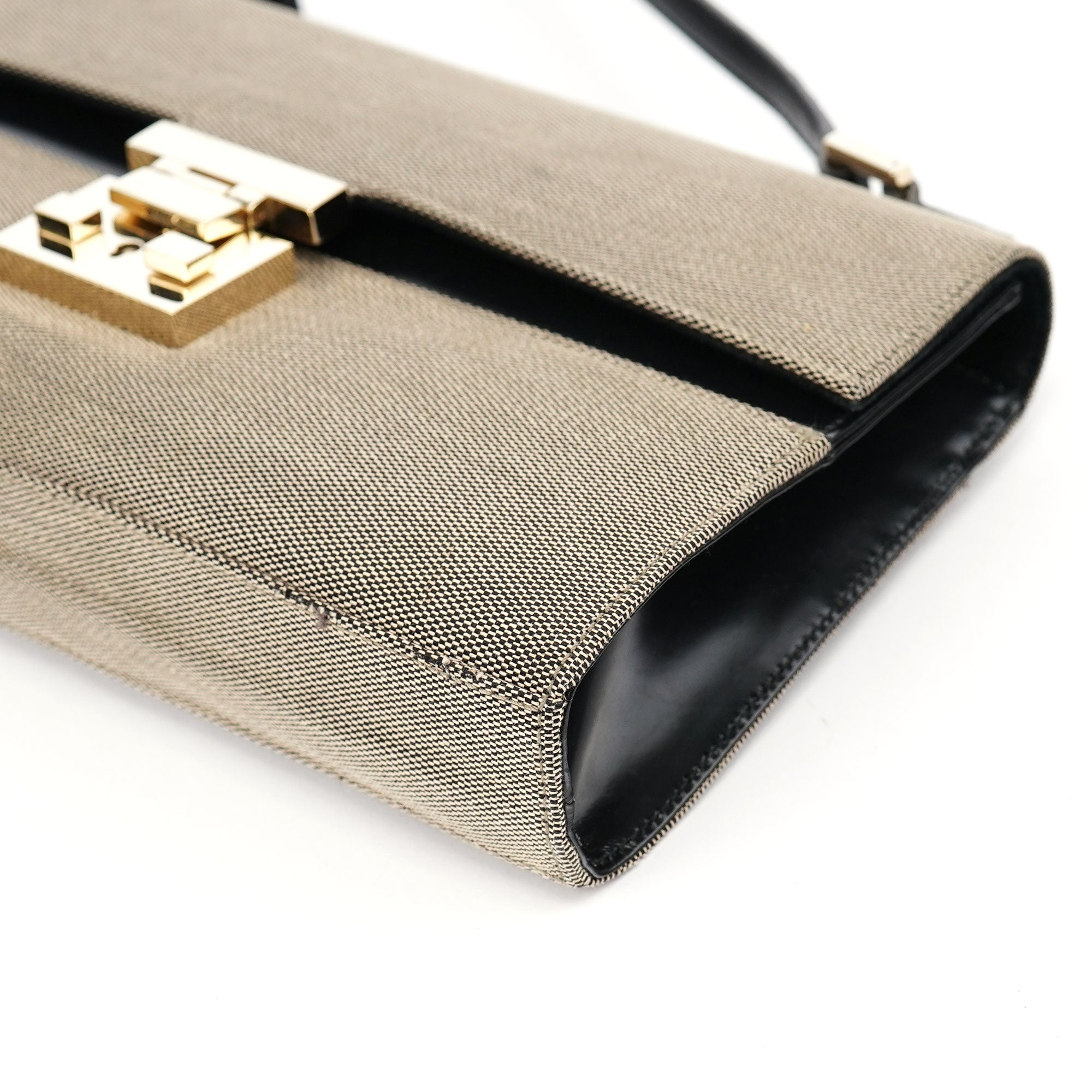 Beige Canvas Lady Lock Shoulder Bag
