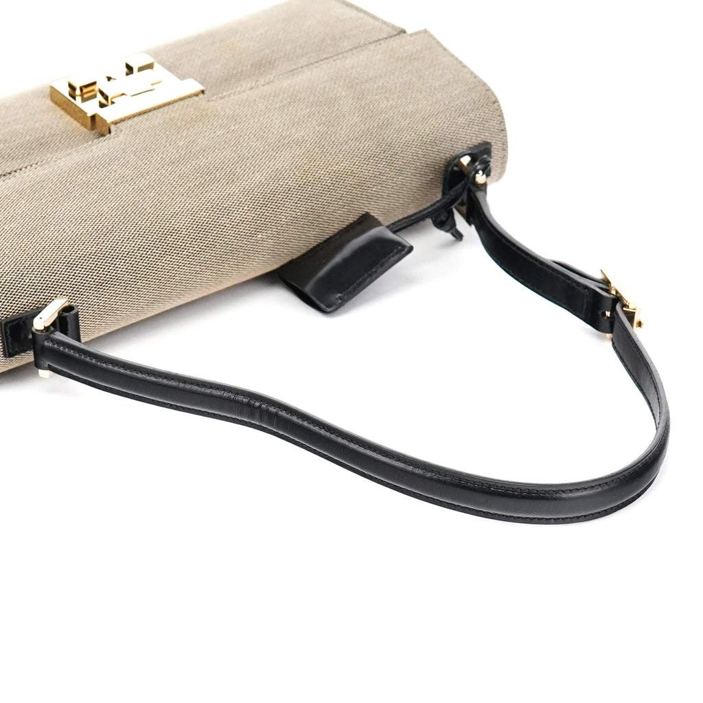 Beige Canvas Lady Lock Shoulder Bag