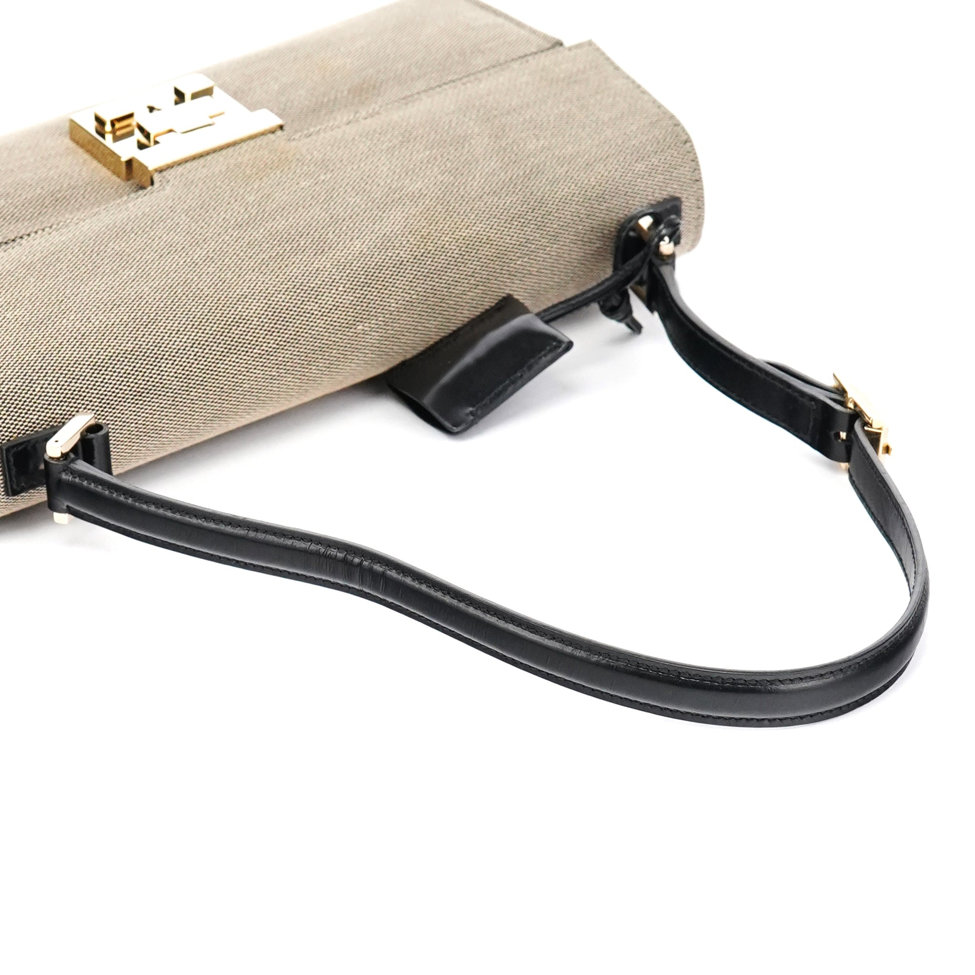 Beige Canvas Lady Lock Shoulder Bag