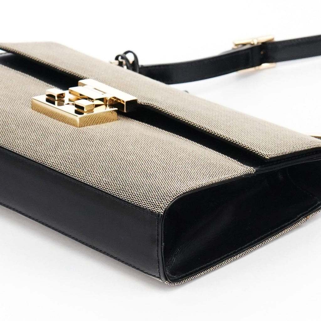 Beige Canvas Lady Lock Shoulder Bag