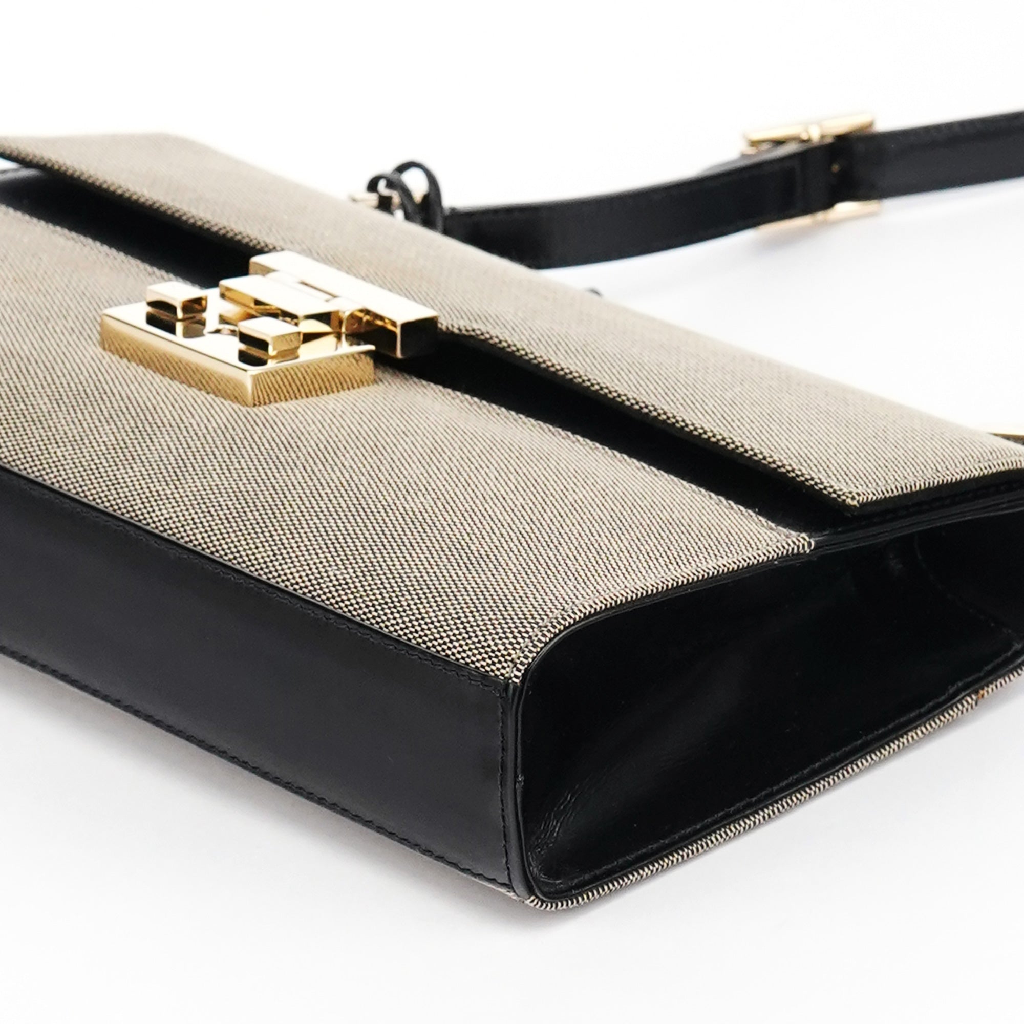 Beige Canvas Lady Lock Shoulder Bag