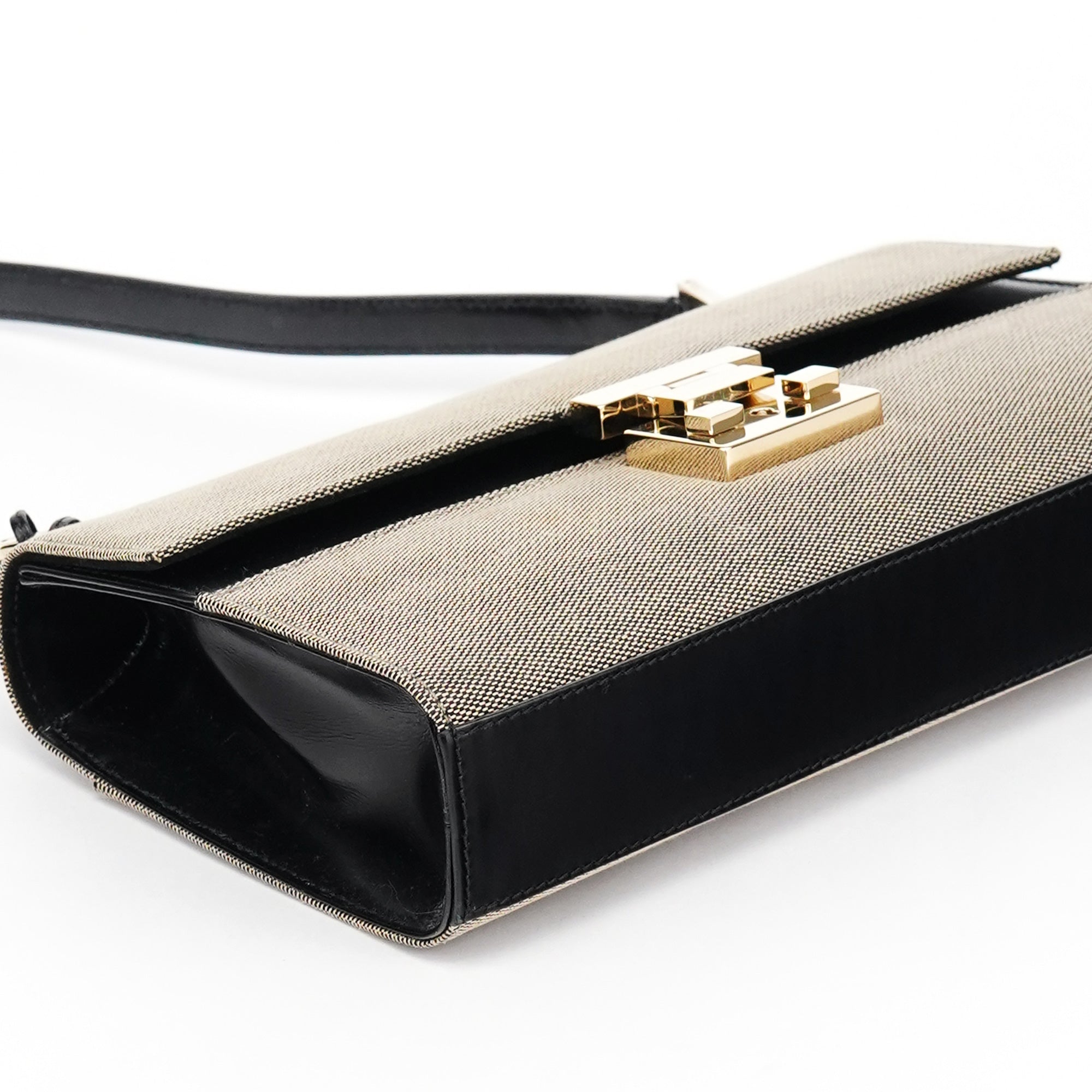 Beige Canvas Lady Lock Shoulder Bag