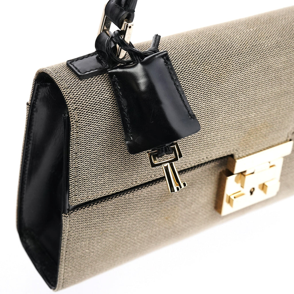 Beige Canvas Lady Lock Shoulder Bag