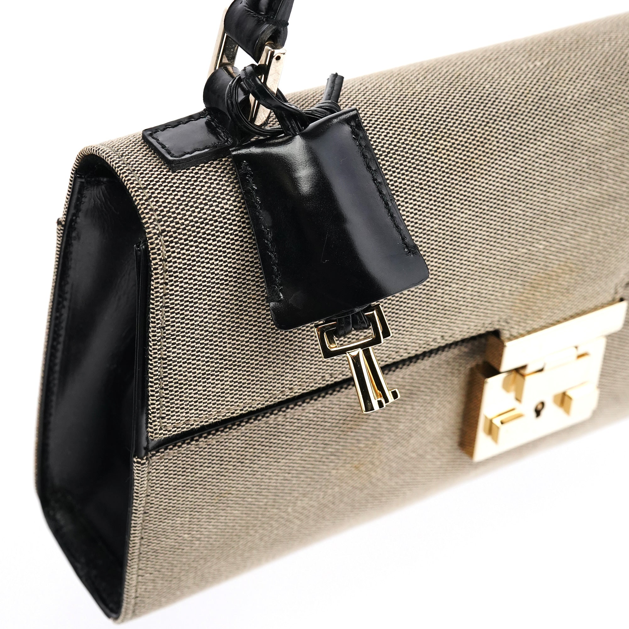 Beige Canvas Lady Lock Shoulder Bag
