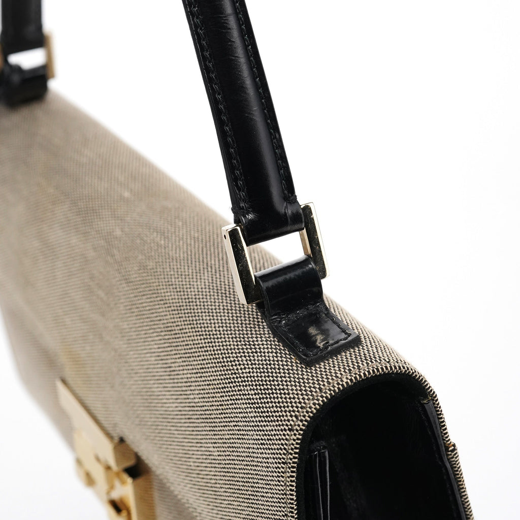 Beige Canvas Lady Lock Shoulder Bag