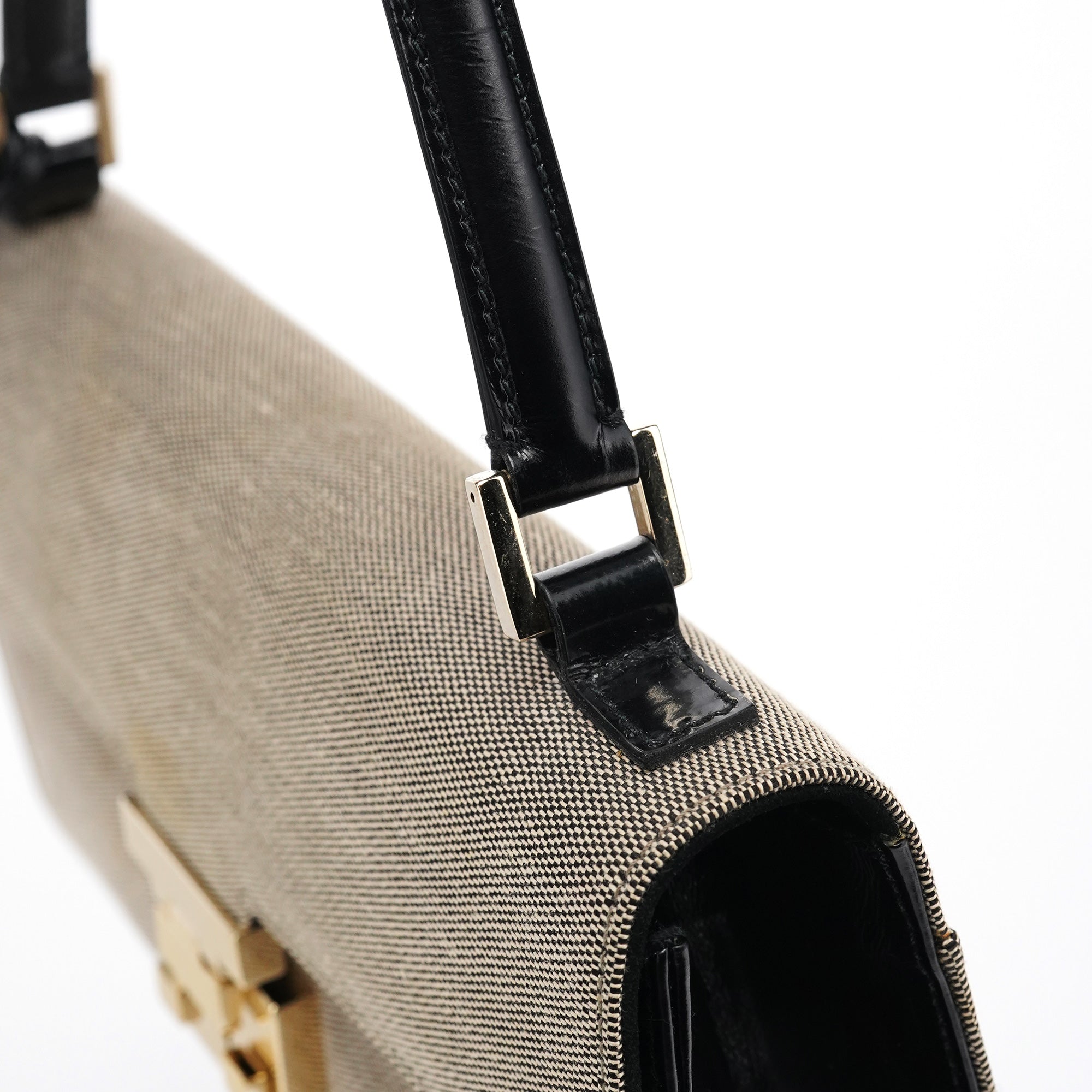 Beige Canvas Lady Lock Shoulder Bag
