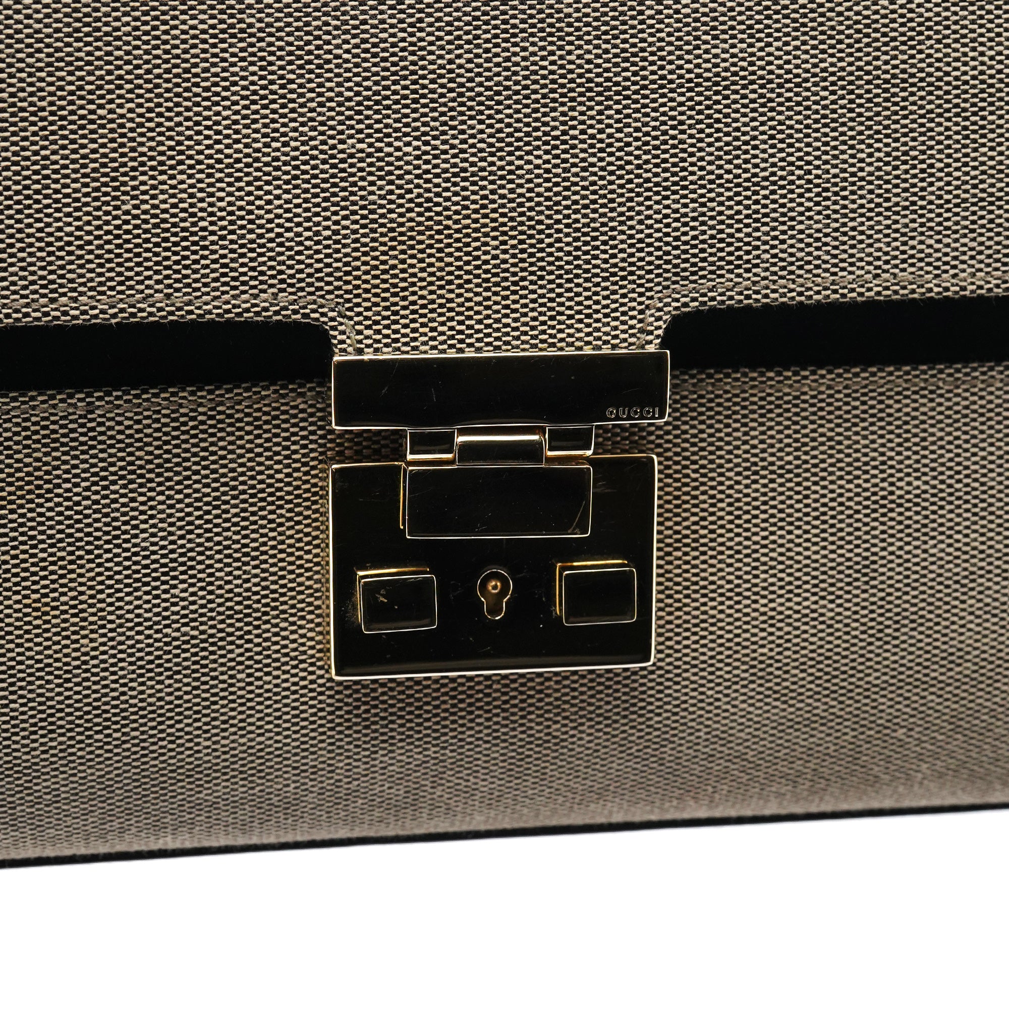 Beige Canvas Lady Lock Shoulder Bag