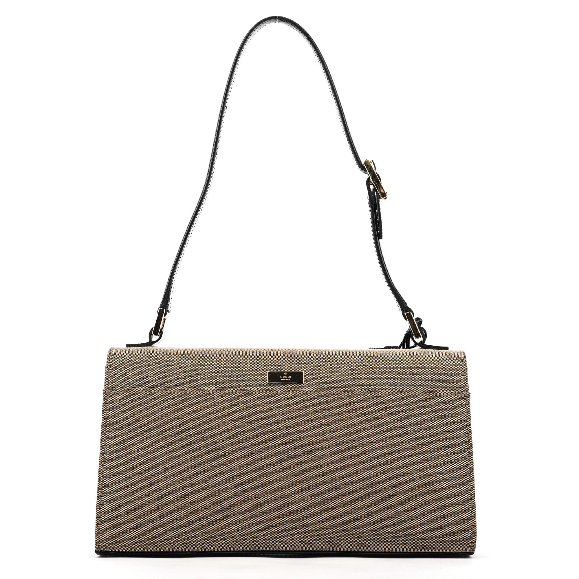 Beige Canvas Lady Lock Shoulder Bag