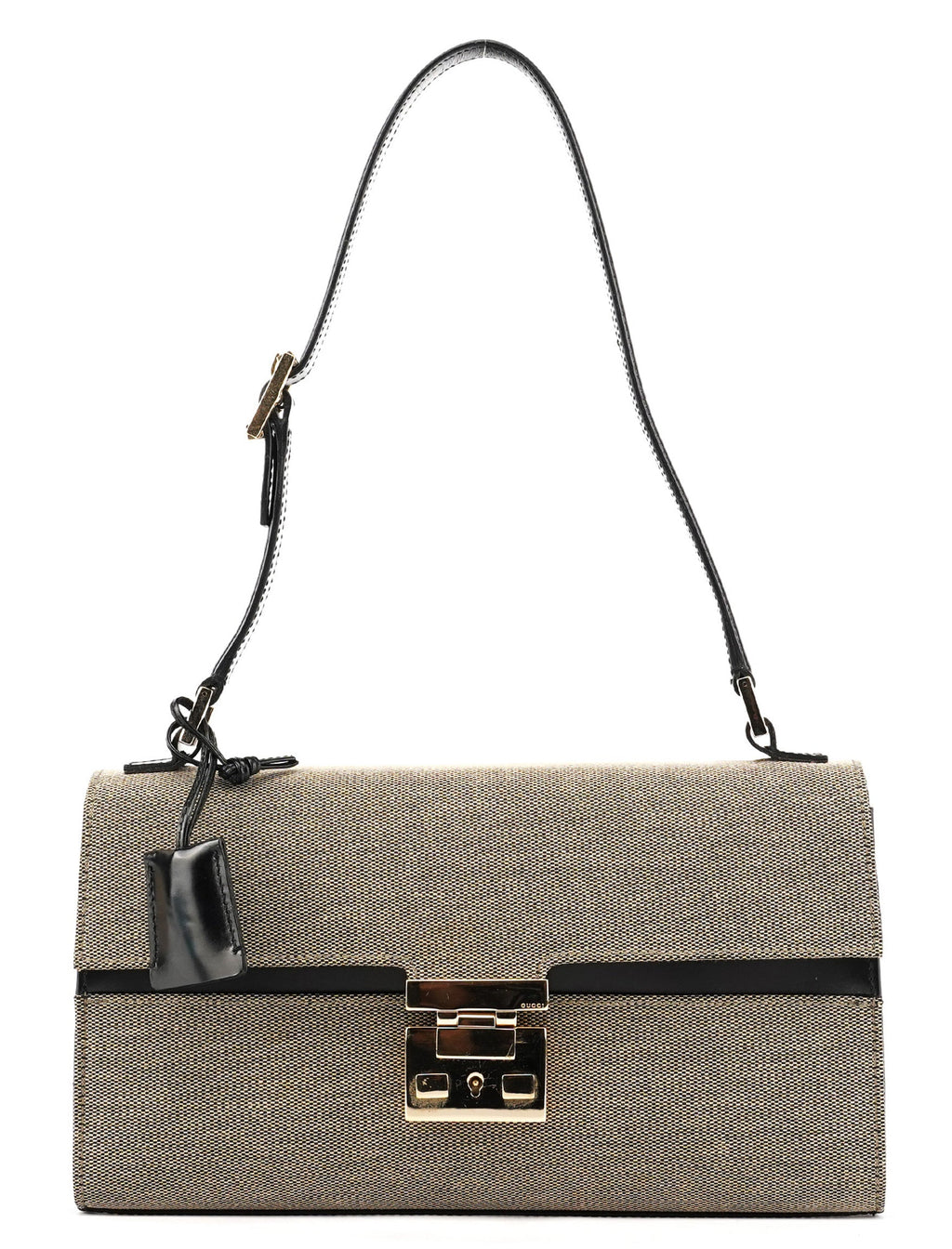 Beige Canvas Lady Lock Shoulder Bag