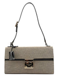 Beige Canvas Lady Lock Shoulder Bag