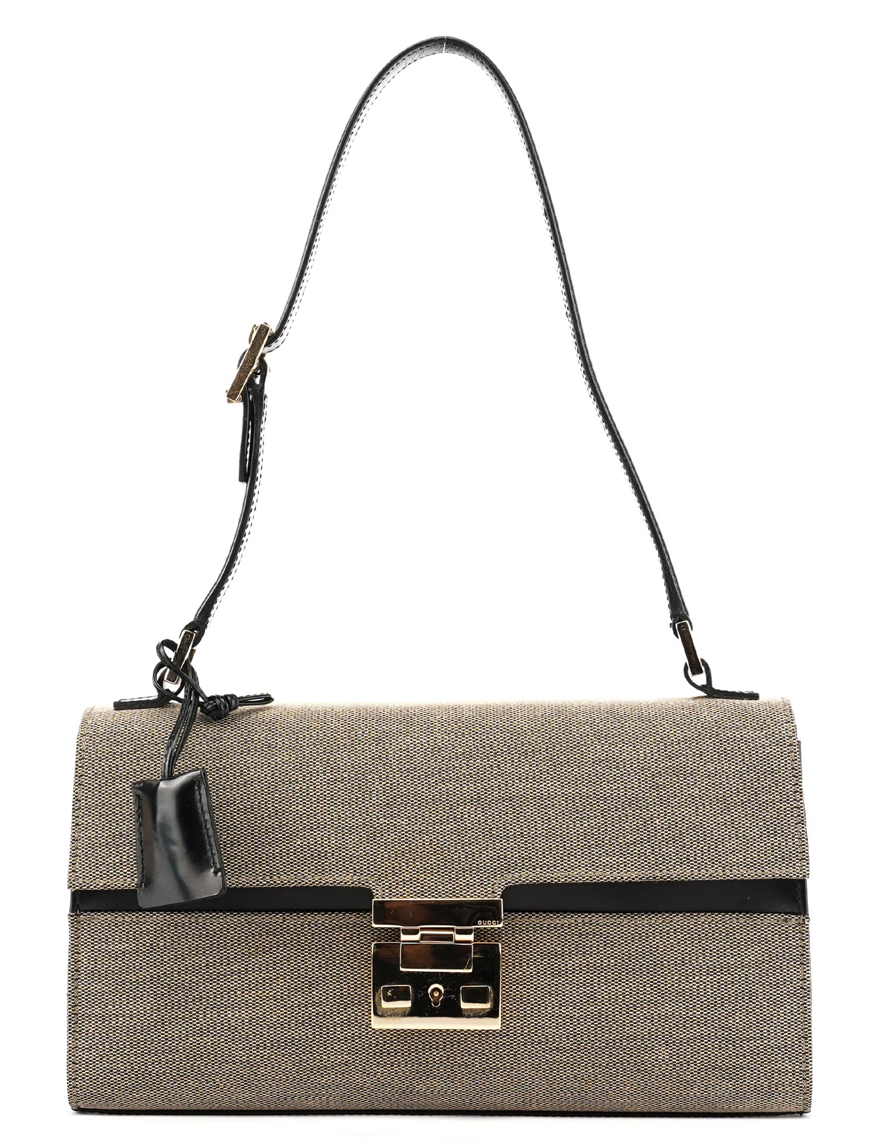Beige Canvas Lady Lock Shoulder Bag