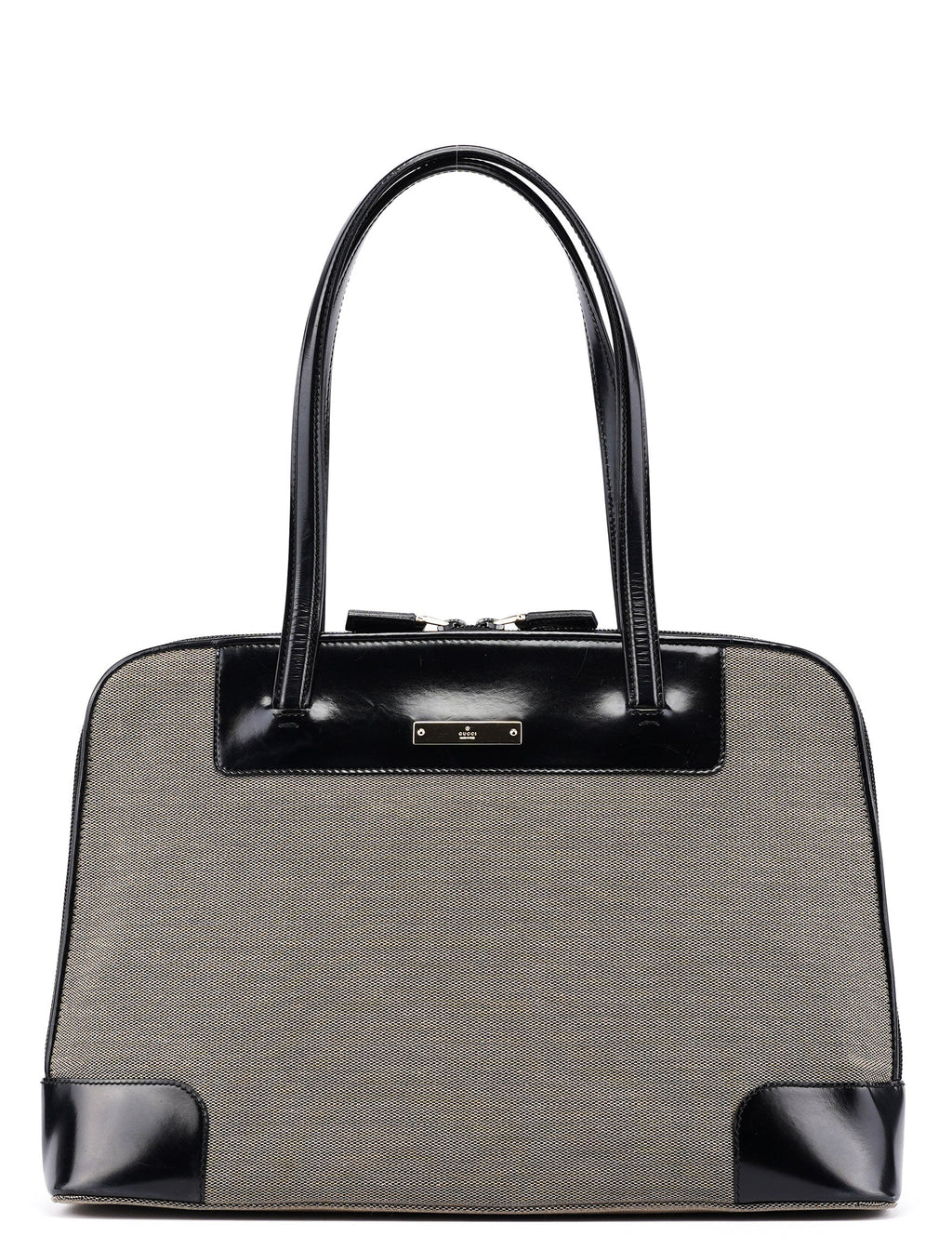 Beige Canvas Patent Leather Tote Bag