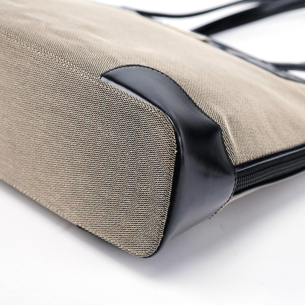 Beige Canvas Patent Leather Tote Bag