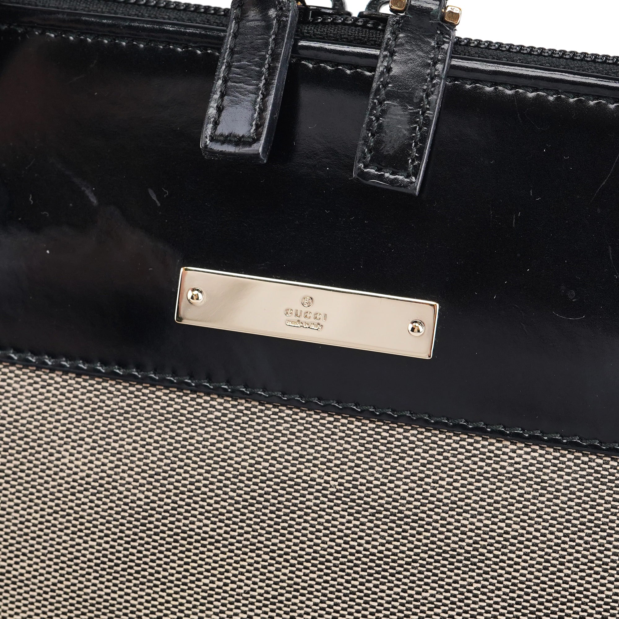 Beige Canvas Patent Leather Tote Bag