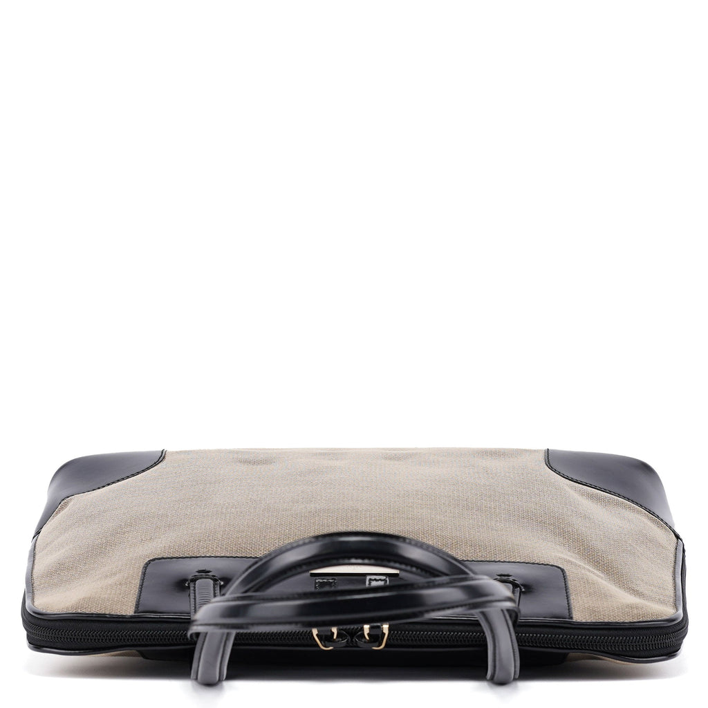 Beige Canvas Patent Leather Tote Bag