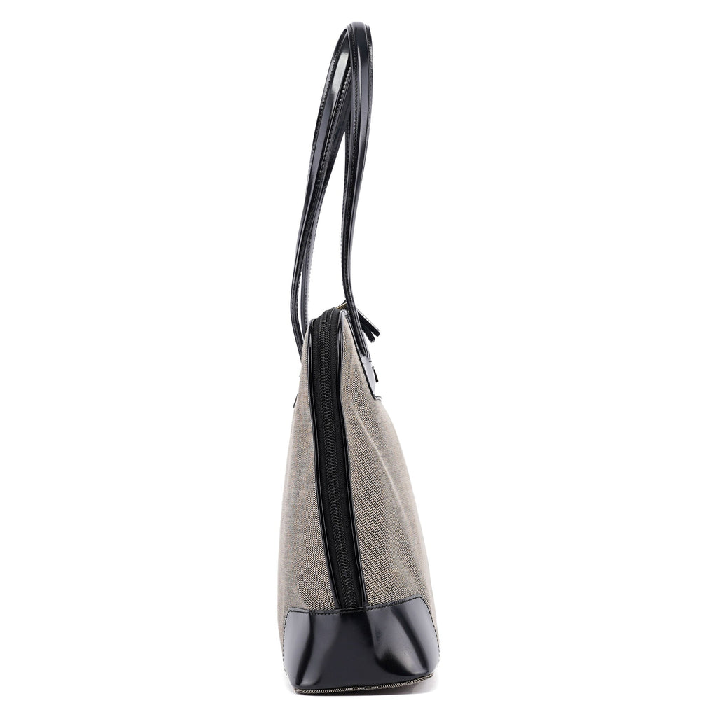 Beige Canvas Patent Leather Tote Bag