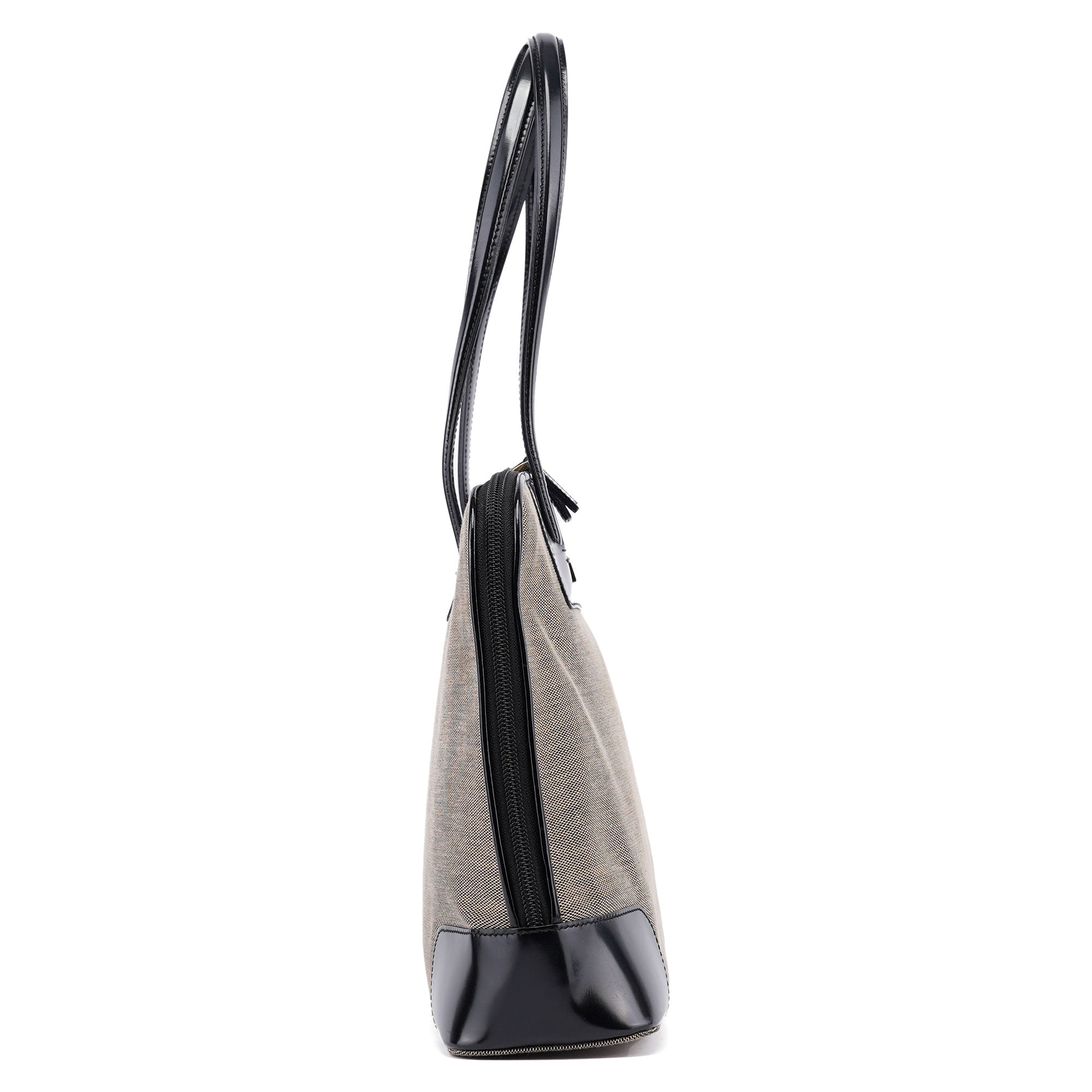 Beige Canvas Patent Leather Tote Bag