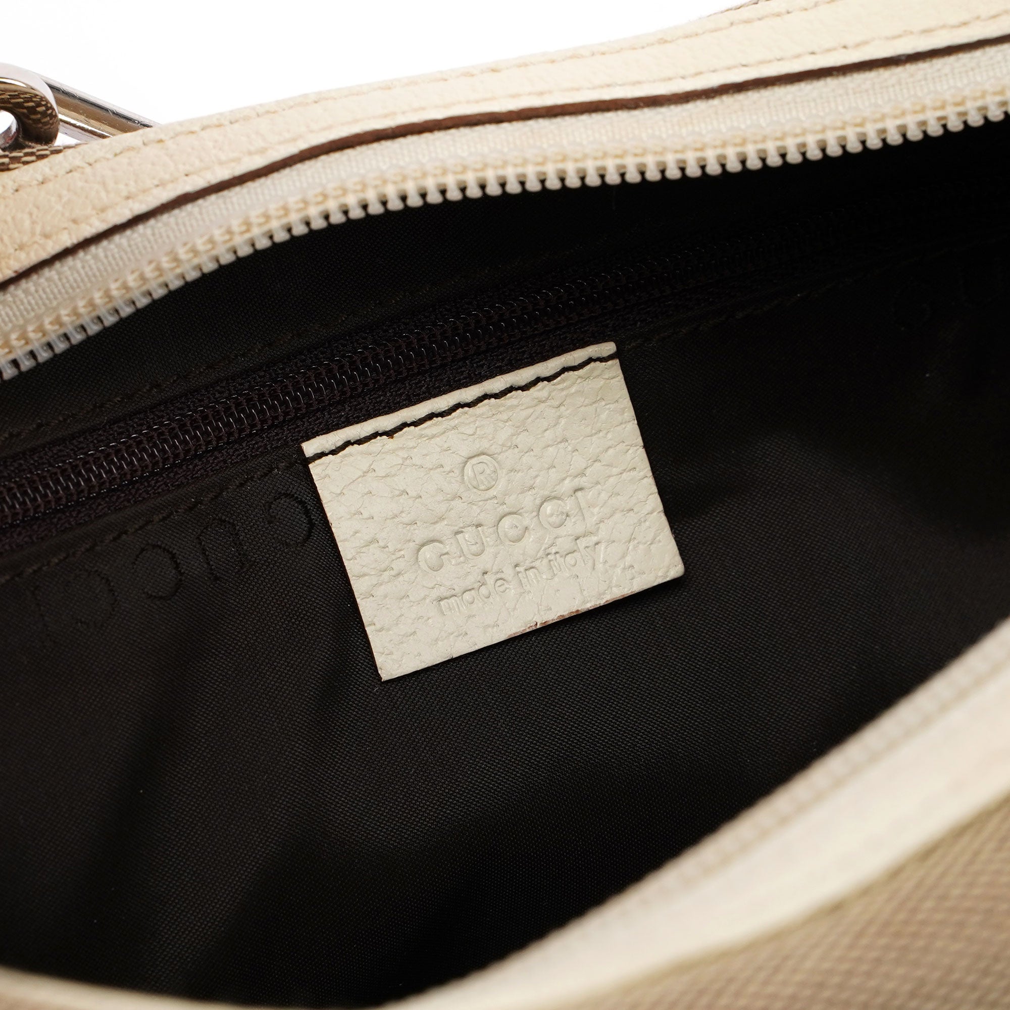 Beige Canvas Silver Chain Shoulder Bag